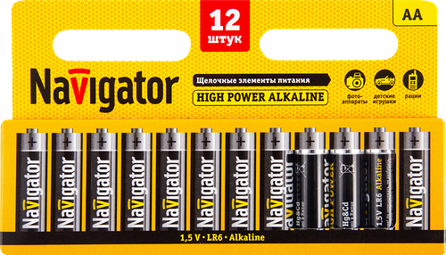 Элементы питания NAVIGATOR 94782 АА, щелочные, Арт. NBT-NE-LR6-BP12, 12шт