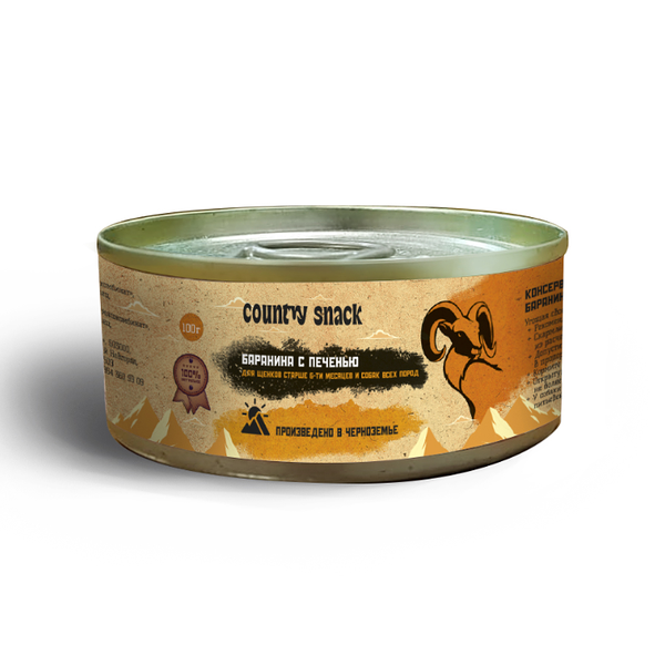 Консервы для щенков и собак всех пород Country snack Баранина и печень