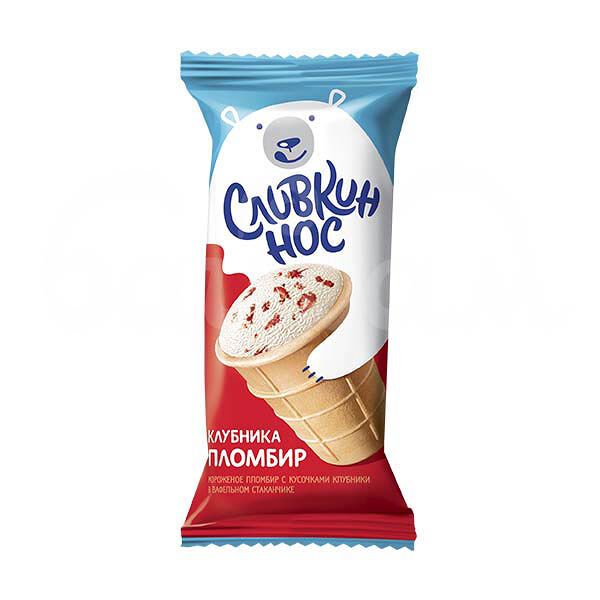 Мороженое Пломбир Сливкин Нос 15% 90гр с Кусочками клубники ГОСТ
