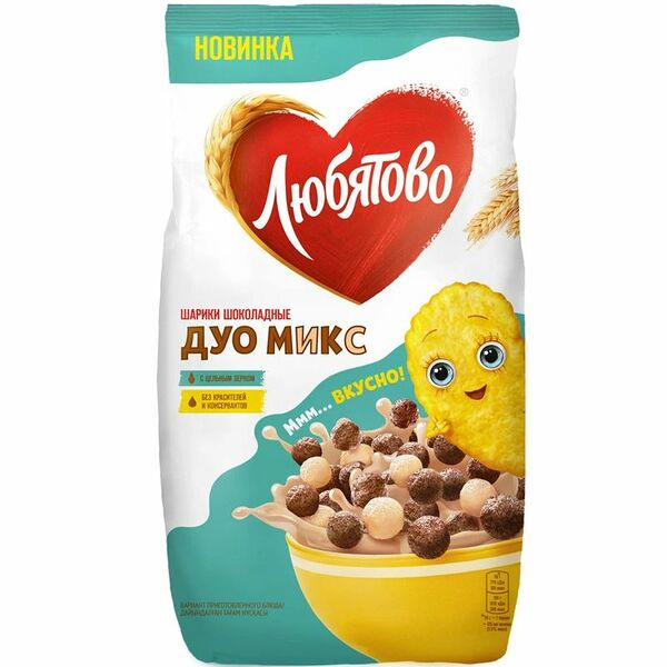 Шарики Любятово Дуо Микс шоколадные, 200г
