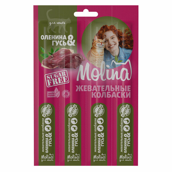 Колбаски для кошек жевательные Molina Оленина и гусь