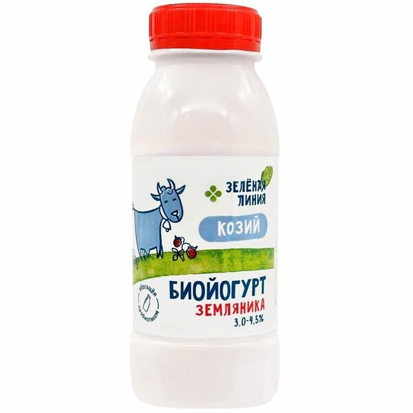 Биойогурт Земляника из козьего молока с наполнителем 3%-4.5% Зелёная Линия, 230г