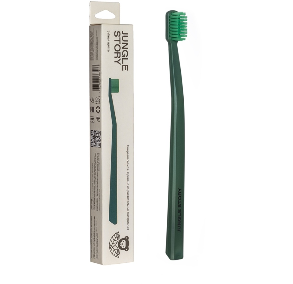 

Зубная щетка Jungle Store из растительного материала биоразлагаемая матовая Green - Green, Китай