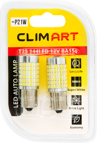 Лампа автомобильная светодиодная CLIM ART T25 144LED 12V BA15s (P21W), 2шт