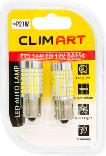 

Лампа автомобильная светодиодная CLIM ART T25 144LED 12V BA15s (P21W) 5000К 2шт.