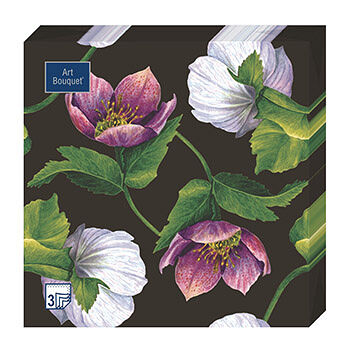 Салфетки бумажные Art Bouquet 3сл, Декоративный цветок на черном, 33х33см, 20шт.