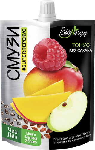 

Смузи BioNergy Тонус малина, манго, яблоко, семена чиа, семена льна BioNergy 120 мл