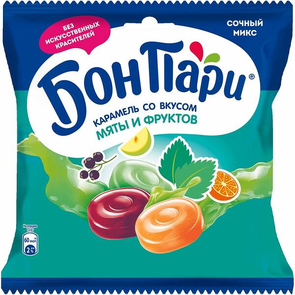 Карамель Бон Пари леденцовая со вкусом мяты и фруктов, 200 г