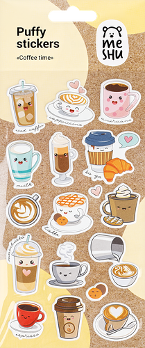 Наклейки объемные MESHU Coffee time 10х24 см, 17 шт