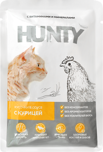 Корм консервированный для кошек HUNTY сочные кусочки в соусе с курицей 85 г