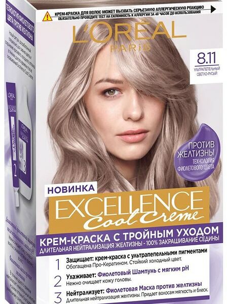 Крем-краска для волос Loreal Paris Excellence Cool Creme 8.11 Ультрапепельный светло-русый
