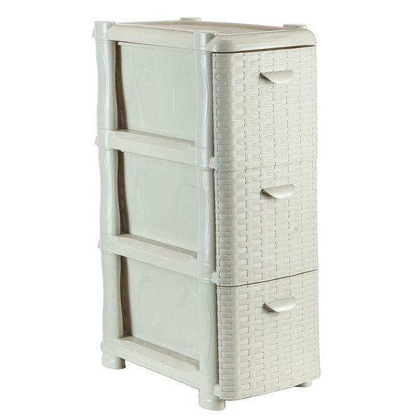 Комод узкий Idea, 3 секции, ротанг, белый