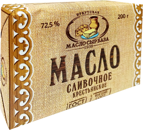 

Масло сливочное Иркутская маслосырбаза Крестьянское несоленое 72.5% 200 г