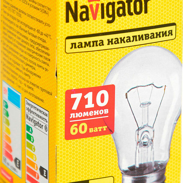 Лампа накаливания Navigator прозрачная груша Е27 60 Вт