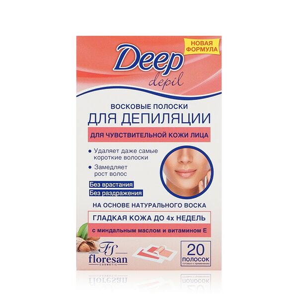 Восковые полоски для депиляции Floresan DEEP depil для чувствительной кожи лица 20шт