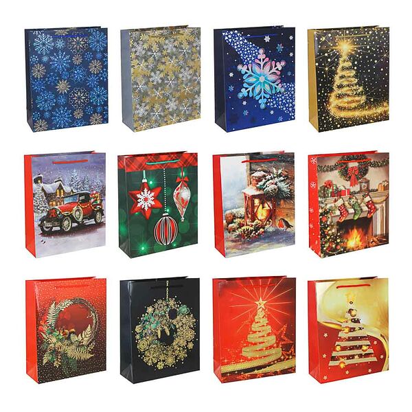 Сноу бум пакет подарочный, 26х32х10см, бумага высокого качества с глиттером, 12 диз, арт.2022-3