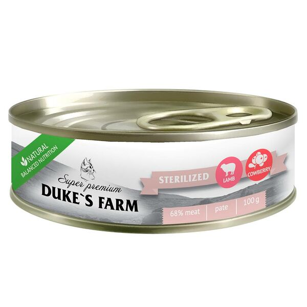 Корм для стерилизованных кошек DUKE'S FARM из ягненка с брусникой и шпинатом