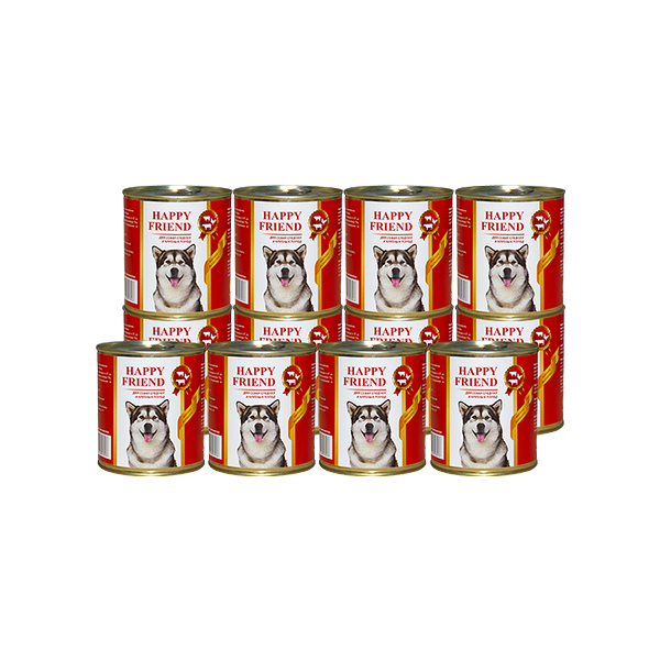 Корм для собак HAPPY FRIEND для средних и крупных пород мясное ассорти банка 750г (упаковка - 12 шт)
