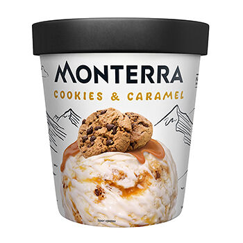 Мороженое пломбир Monterra Cookies&Caramel с карамельным соусом и кусочками печенья 12.7%