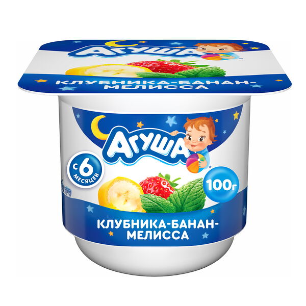Творог детский фруктовый Агуша Засыпай-ка Клубника-Банан-Мелисса с 6 месяцев 100г