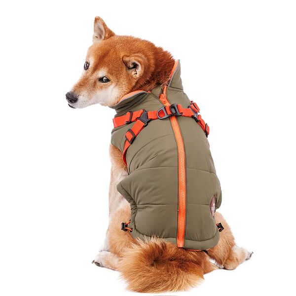 Попона для собак теплая со шлейкой зеленая 2XL