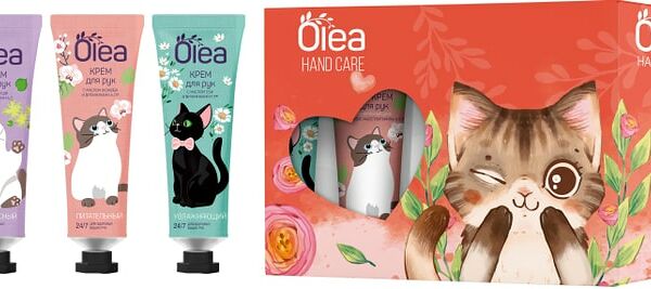 Подарочный набор Olea Hand Care Cats Крем для рук комплексный уход 30мл + Крем для рук увлажняющий 30мл + Крем для рук питательный 30мл