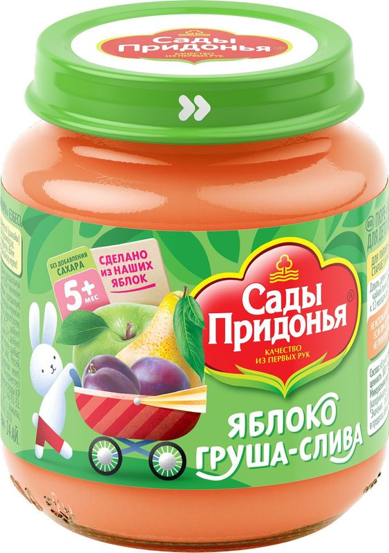

Фруктовое пюре Сады Придонья груша, слива, яблоко, с 5 месяцев 120 г