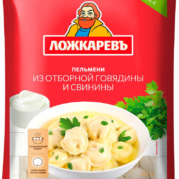 Пельмени Ложкаревъ из отборной говядины и свинины 400 г
