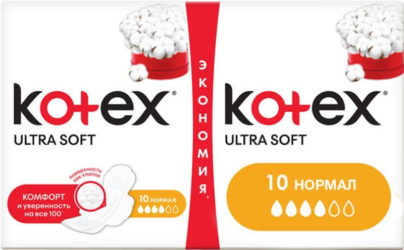 

Гигиенические прокладки Kotex Ultra Soft Normal 4 капель 20 шт.