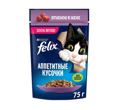 Влажный корм Felix Аппетитные кусочки для взрослых кошек, с ягненком в желе 75 г