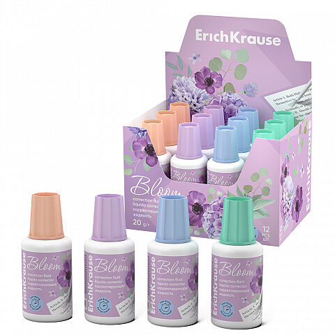 Корректирующая жидкость с кисточкой ErichKrause Pastel Bloom 20г, 1 шт, в ассортименте