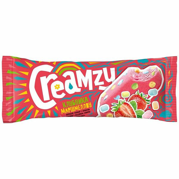 Мороженое Creamzy клубника-маршмеллоу пломбир, эскимо, 12%