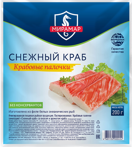 

Крабовые палочки Мирамар охлажденные Снежный краб 200 г