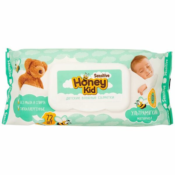 Салфетки детские Honey Kid Sensitive детские с клапаном 72шт