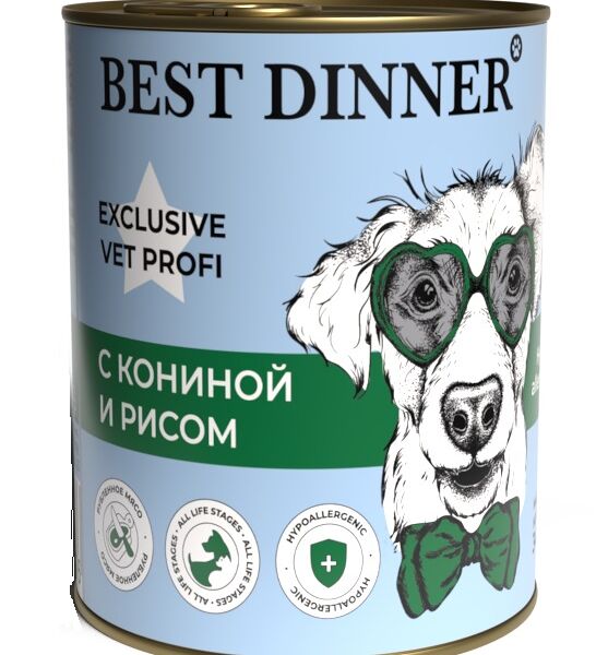 Best Dinner Vet Profi Hypoallergenic консервы для собак профилактика пищевой аллергии Конина и рис