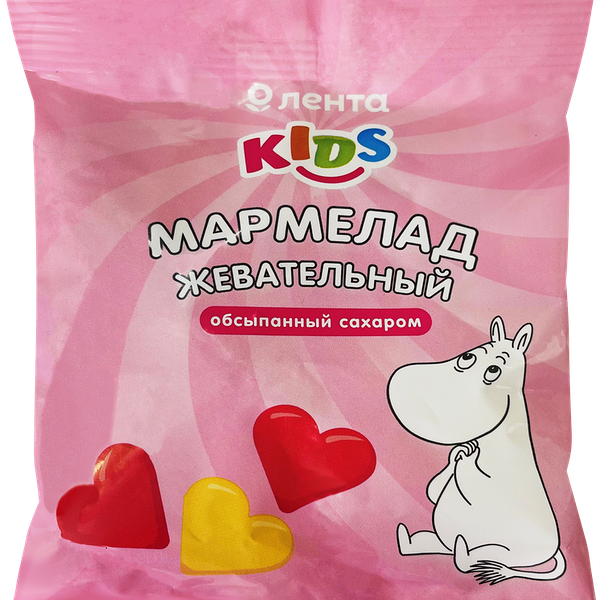 Мармелад жевательный ЛЕНТА KIDS Муми-тролли сердечки в сахарной обсыпке