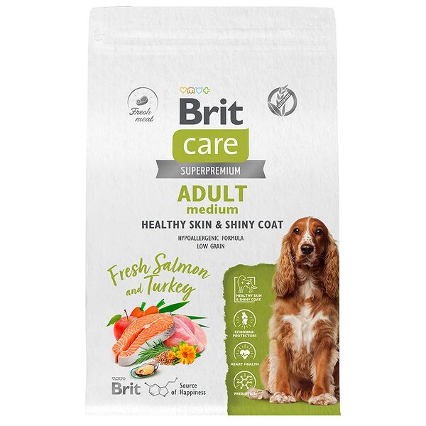 Сухой корм для собак Brit Care Dog Adult Healthy Skin&Shiny Лосось/Индейка средних пород