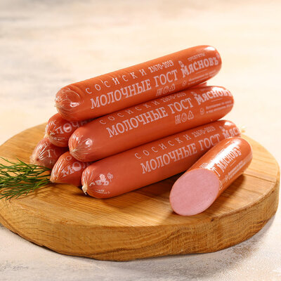 Сосиски Молочные Гост МясновЪ в целлофановой оболочке, вес