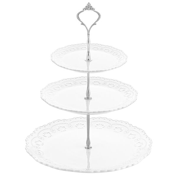 Этажерка 3-х ярусная, с серебристым креплением, фарфор