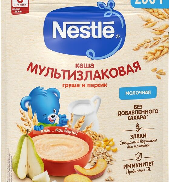 Каша Nestle Молочная мультизлаковая Груша-Персик с 6 месяцев 200г