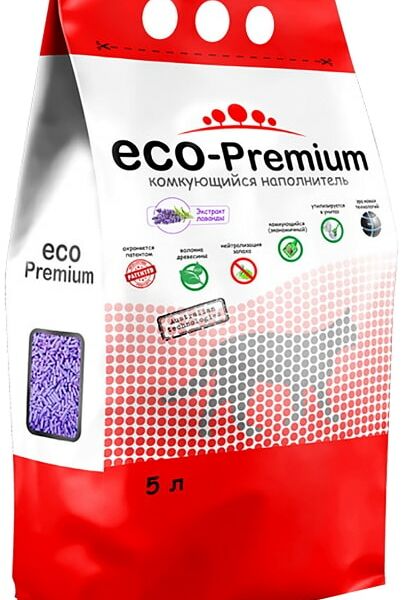Наполнитель для кошачьего туалета ECO Premium Лаванда древесный комкующийся 5л