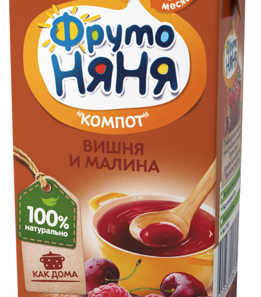 Компот ФрутоНяня с вишней и малиной с сахаром с 5 месяцев
