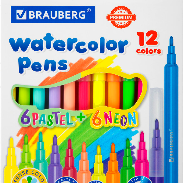Фломастеры Brauberg 6 неоновых + 6 пастельных