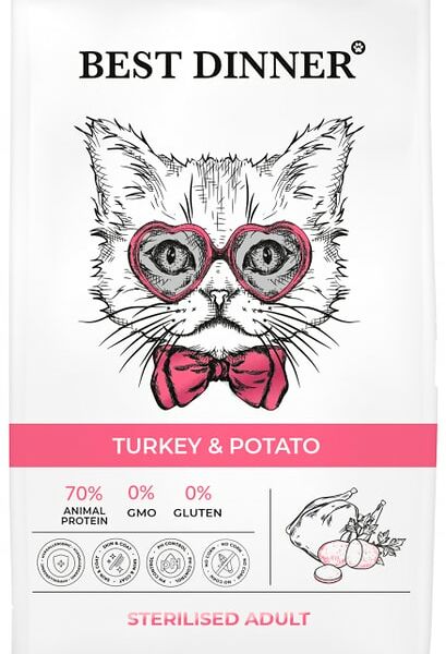 Сухой корм для стерилизованных кошек Best Dinner с Индейкой и Картофелем 10кг