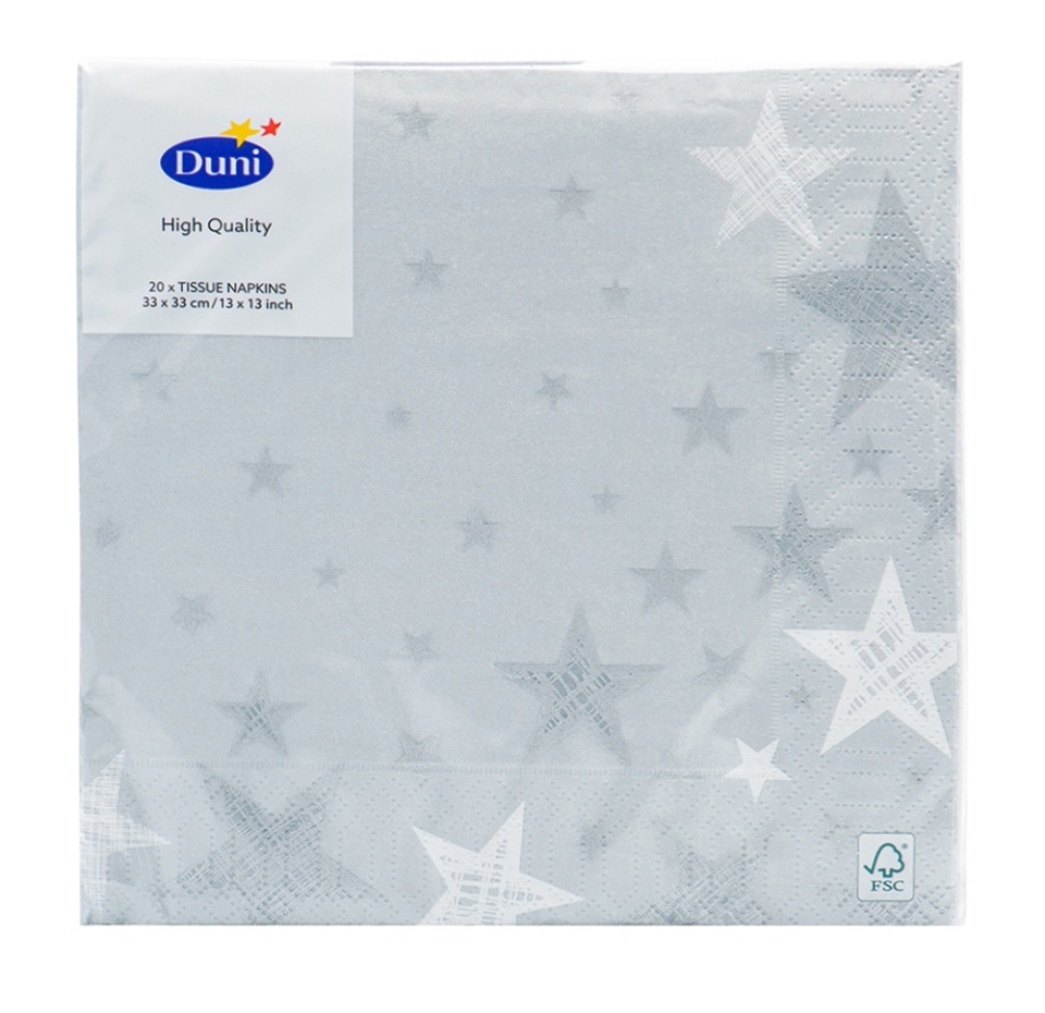 

Салфетки бумажные Duni Shining Star Grey 3 слоя, 33 см, 20 шт.