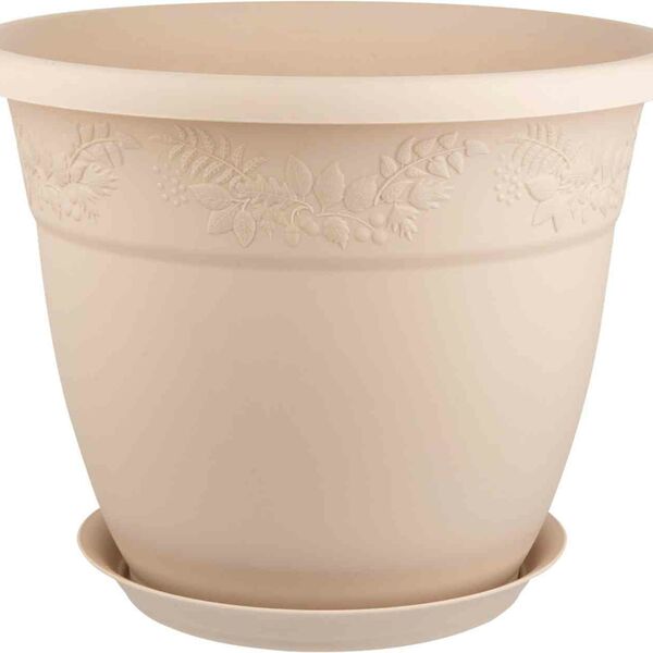 Кашпо с поддоном Рябина, цвет: латте 28х28х22 см