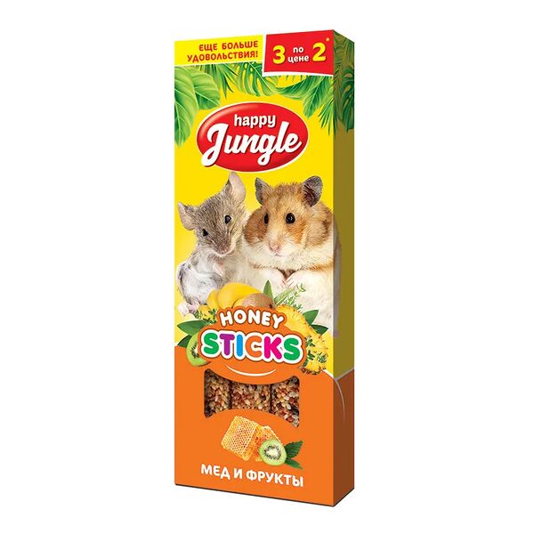 Лакомство для грызунов Happy Jungle Мед + фрукты 3шт 90г