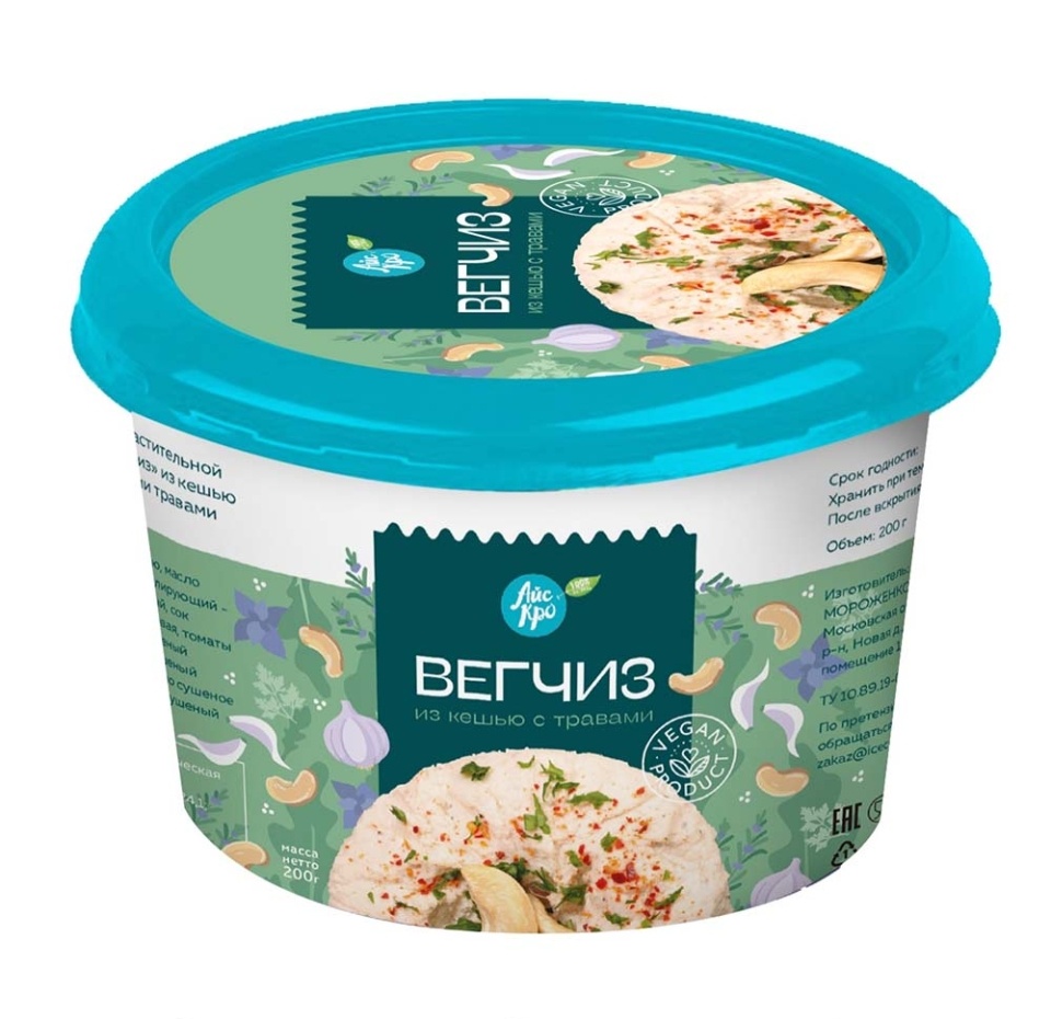 

Продукт растительный ВегЧиз из кешью с французскими травами и чесноком АйсКро 200 г