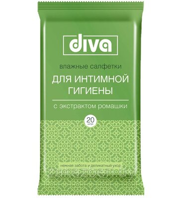 Влажные салфетки для интимной гигиены Diva с экстрактом ромашки 20 шт.