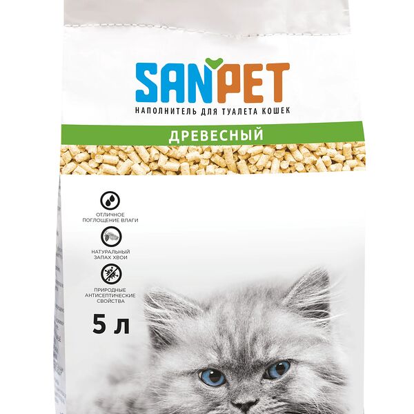 Наполнитель для кошачьего туалета древесный, 2,4кг/5л
